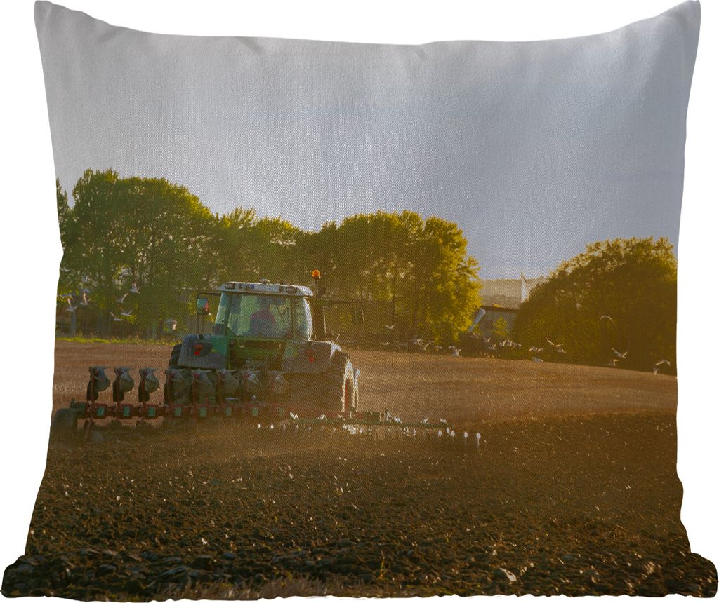 MuchoWow Outdoor Kissen - Traktor - Vogel - Land - 60x60 cm - Wetterfest - Lounge Kissen - Dekoration - Schlaf Kissen