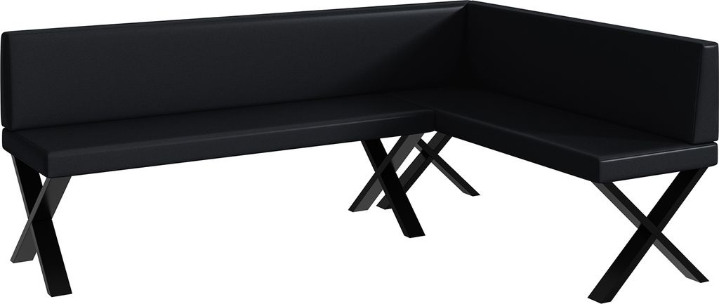 MEBLINI Eckbank für Esszimmer - Küchenbank - Essecke - Sitzecke Küche - TONI - X-Beine 142x196x87cm Rechts - Schwarz Kunstleder