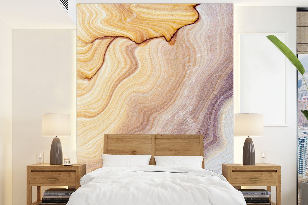 MuchoWow Fototapete für Wohnzimmer oder Schlafzimmer Wandtapete Vinyl Motivtapete Marmor - Textur - Sandstein - Gold - Marmoroptik - 205x280 cm ...