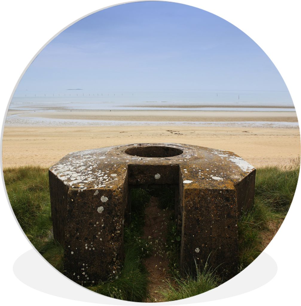 MuchoWow Rundes Wandbild - Runde Bilder Sockel eines Geschützes am französischen Utah Beach an den D-Day-Stränden Ø 60 cm Kreis Wanddekoratio...