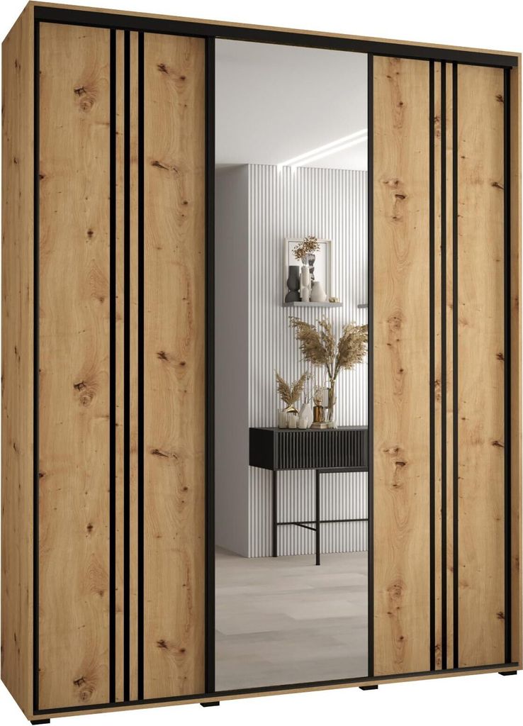 MEBLE KRYSPOL Cannes 7 Schrank mit 3 Schiebetüren - 205,2x200x60 cm - Artisan Artisan Schwarz