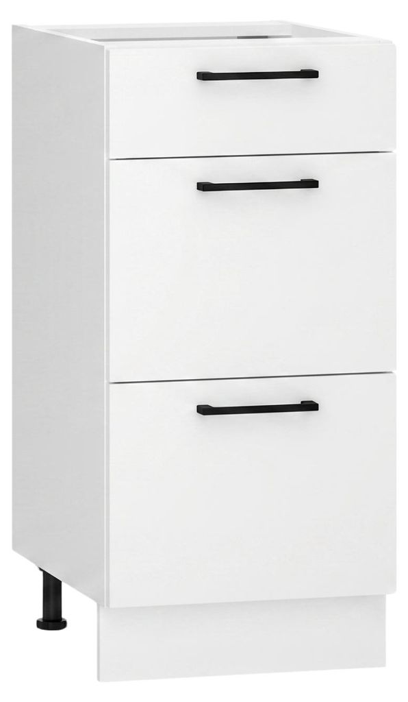 Küchenunterschrank 3 Schubladen 40 cm - Weiß glänzend - ohne Arbeitsplatte - Unterschränke Küche
