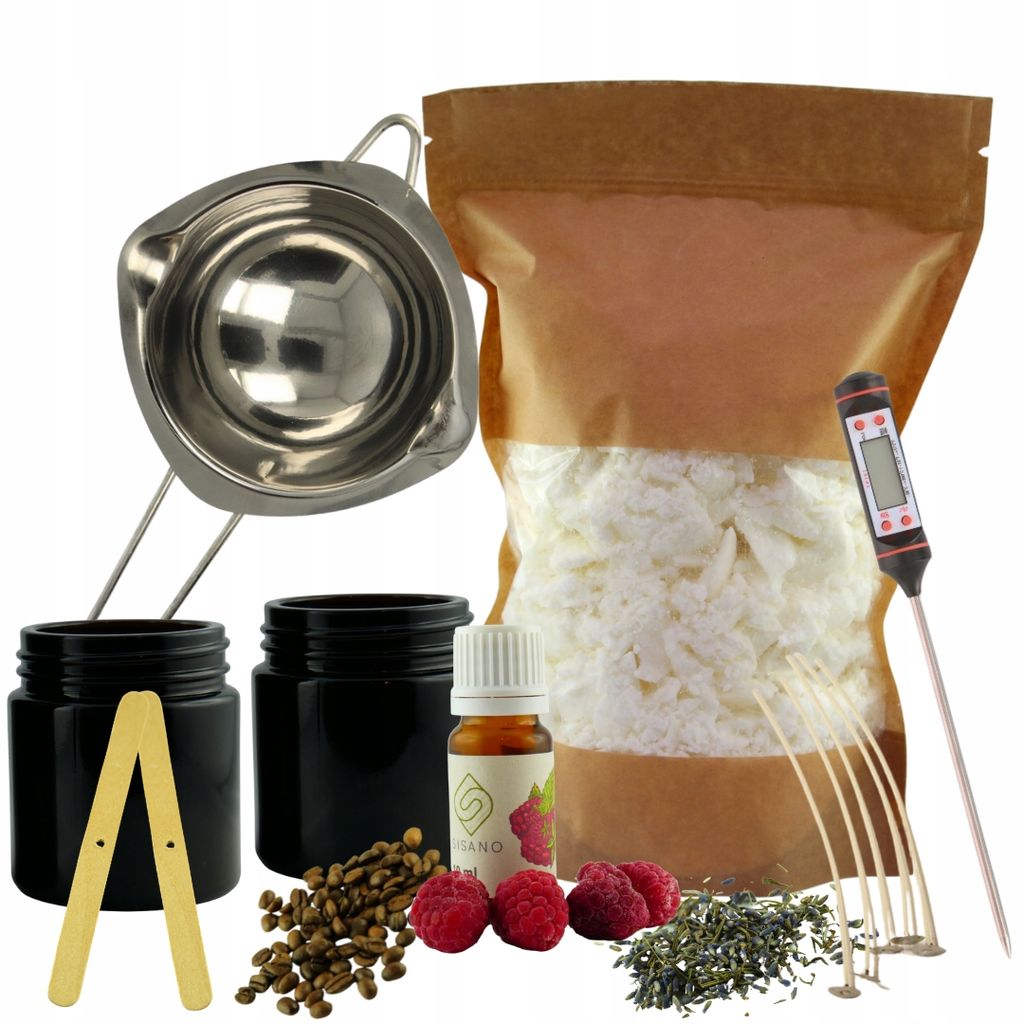 Sisano - Kerzen Selber Machen Set DIY - Kerzenwachs 250g mit 2 Gläser - 1x Duftöl - 4x Kerzendochte mit 2x Dochthalter und 2x Klammer - Zubehör für Deko - Kerzen Gießen Set, mit Schmelztopf