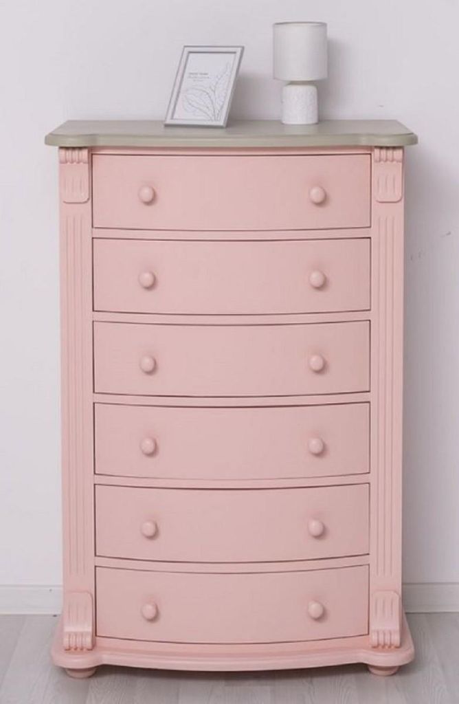 Casa Padrino Landhausstil Kommode Rosa / Grau 80 x 48 x H. 120 cm - Massivholz Schrank mit 6 Schubladen - Landhausstil Schlafzimmer Möbel - Möbel...