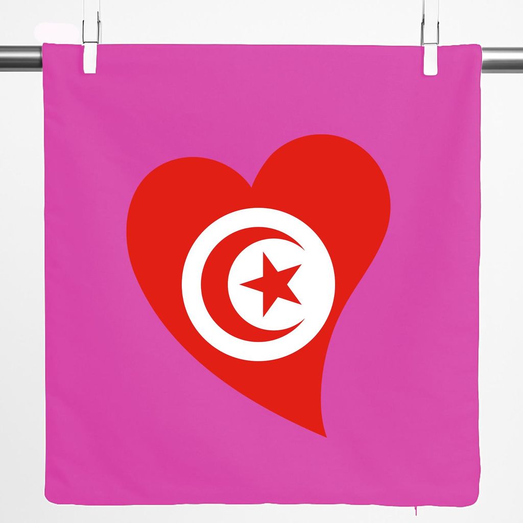 Huuraa Kissenbezug Tunesien Flagge Herz 40x40cm Fuchsia Baumwolle Dekokissenbezug Geschenkidee