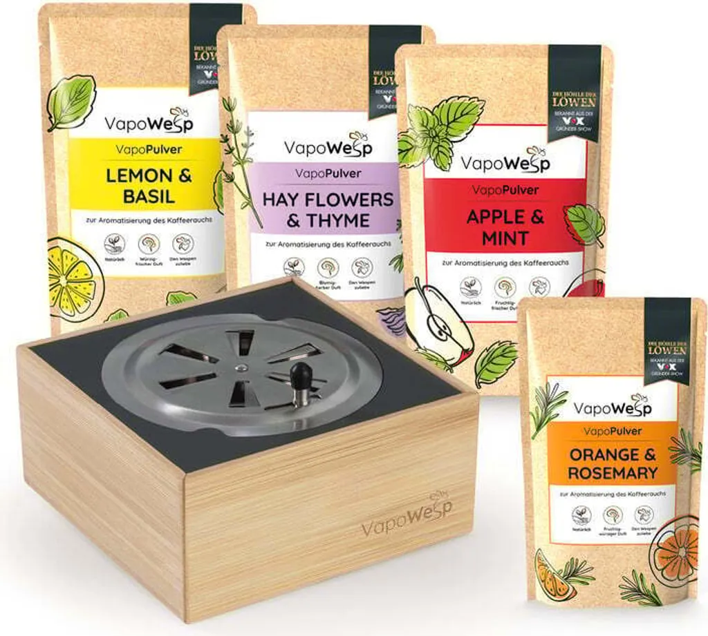 VapoWesp Räucherbox avec 4 recharges herbes Orange Thym Menthe et Basilic