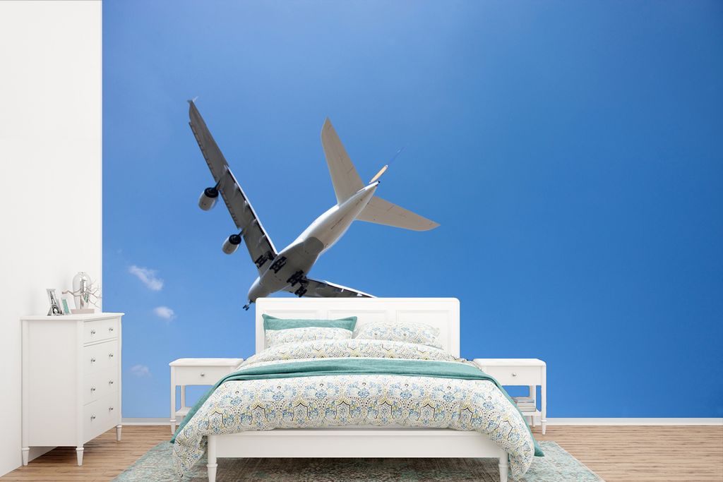 MuchoWow Fototapete für Wohnzimmer oder Schlafzimmer Wandtapete Vinyl Motivtapete Flugzeuge fliegen in den klaren blauen Himmel - 360x240 cm - V...