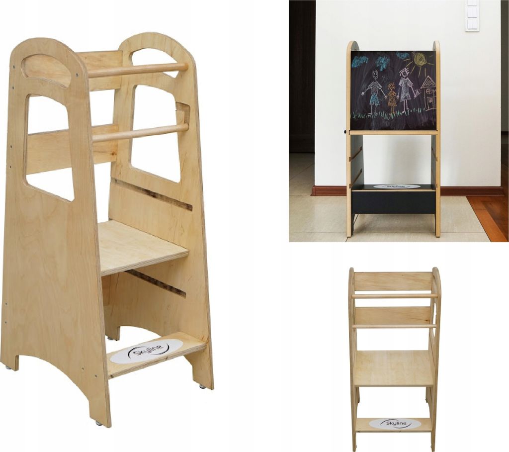 Skyline Steh und Lernturm Baby ab 1 Jahr Montessori Learning Tower Tritthocker Kinder Kitchen Helper Kinderhochstühle Höhenverstellbar mit Tafel