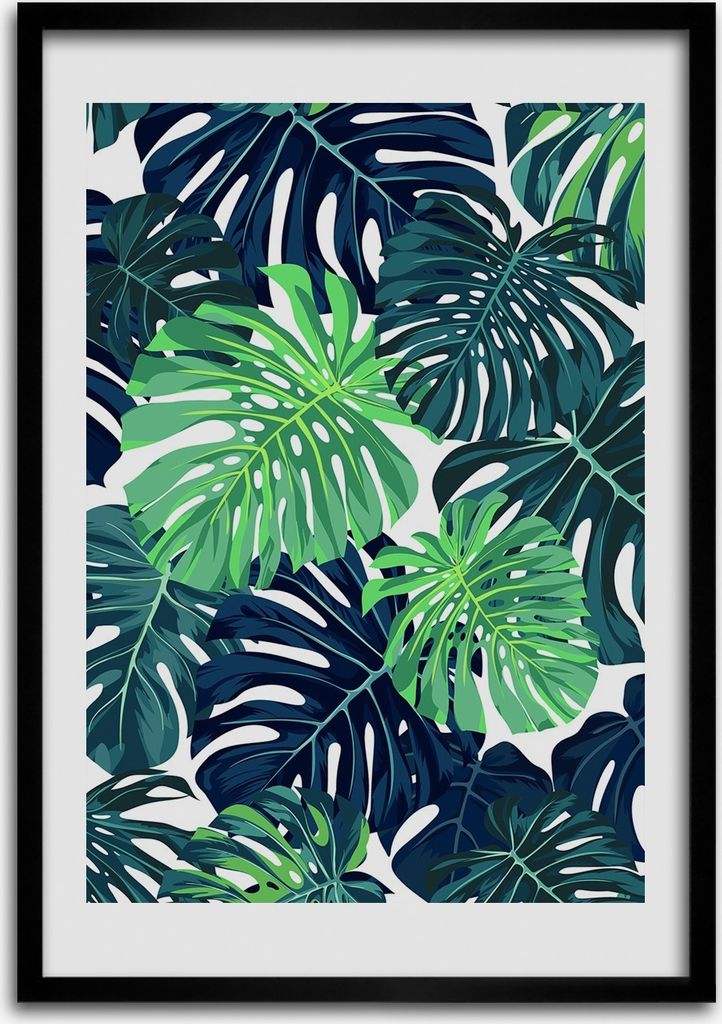 Bild - Bilderrahmen - Foto - 70 cm x 100 cm - MDF - Rahmen - Wandkunst - Tropische Blätter