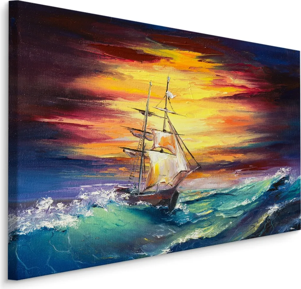 Favolosa Carta da Parati Tela 90x60 cm | Tramonto Mare e Veliero d'Arte