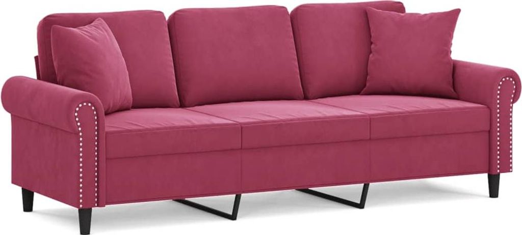 vidaXL 3-Sitzer-Sofa mit Zierkissen Weinrot 180 cm Samt