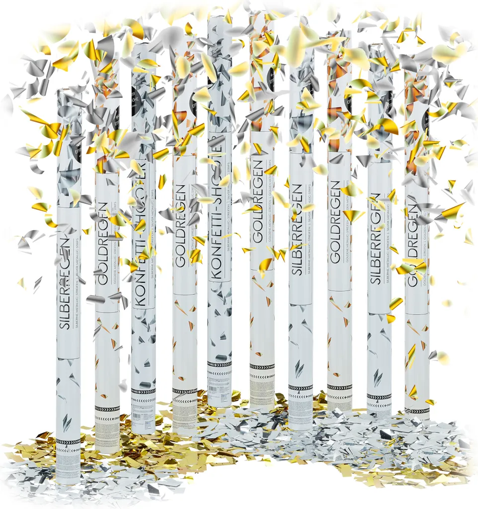 Canon à Confettis Sans Danger Lot de 10 - Ambiance Or Argent Garantie