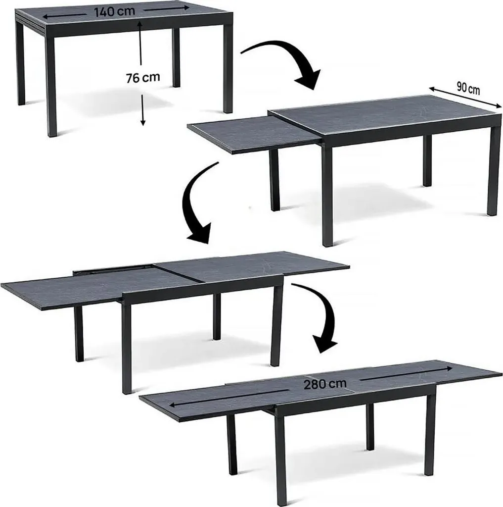 Table extérieure extensible 12 places Lagos en aluminium noir robuste - 4