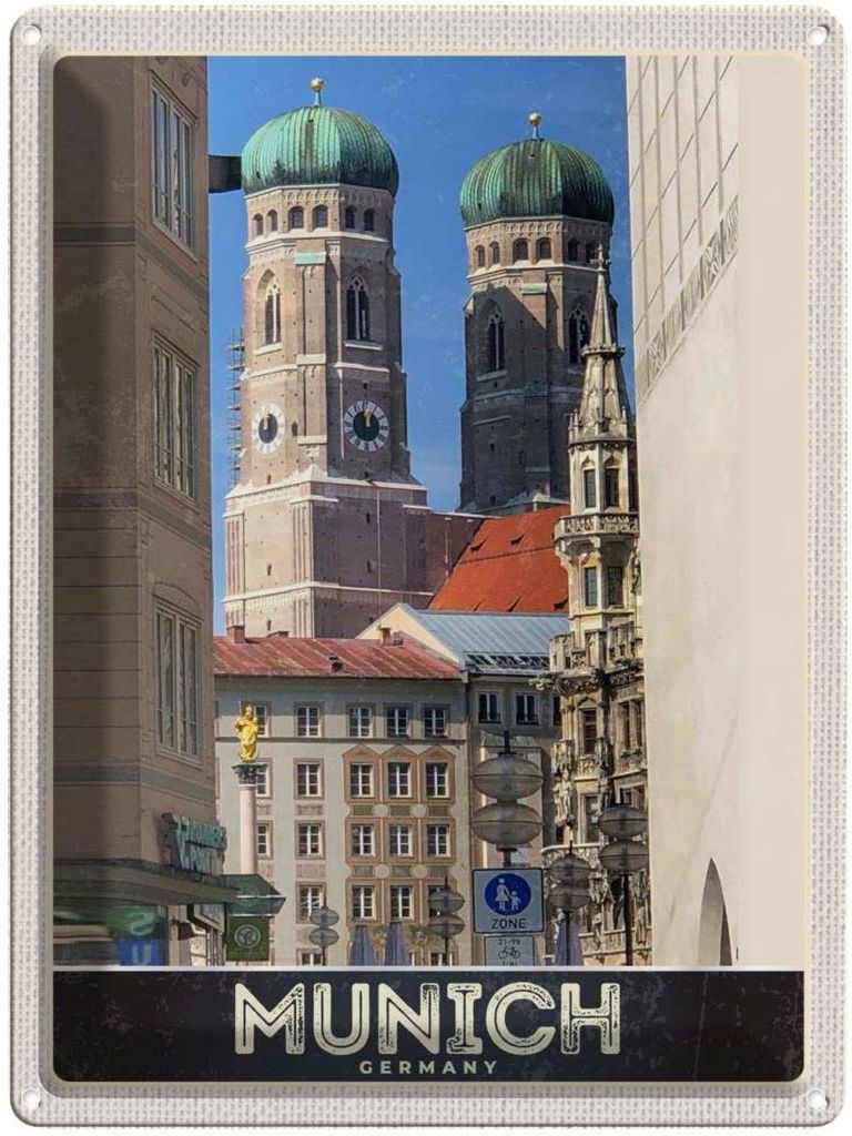 vianmo Blechschild 40x30 cm München Stadt Mittelalter Architektur Bildmotiv Reisemotiv Abenteuer Reisen Deutschland Urlaub