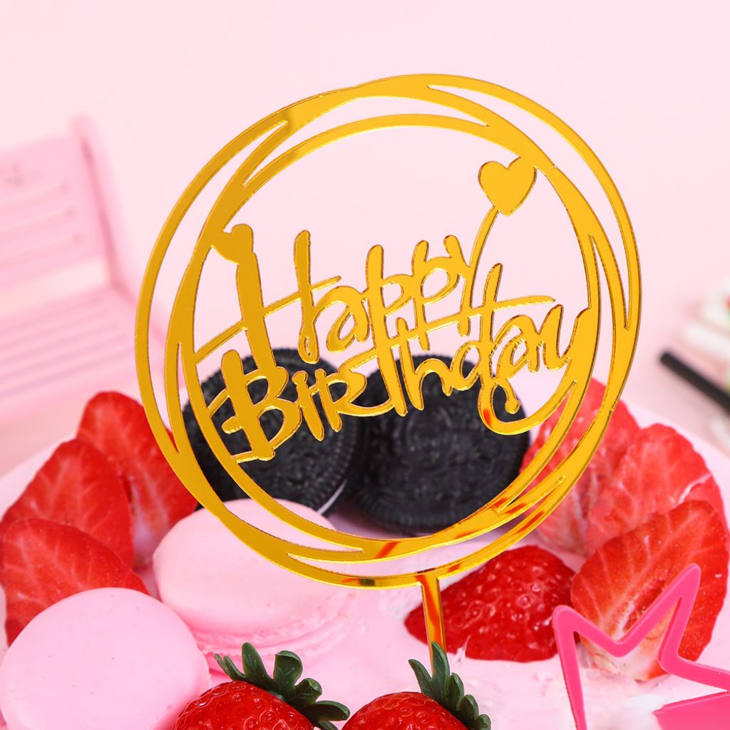 Alles Gute zum Geburtstag Acryl Cake Toper Party liefert Dessert Cupcake Ornament Decor-941Golden