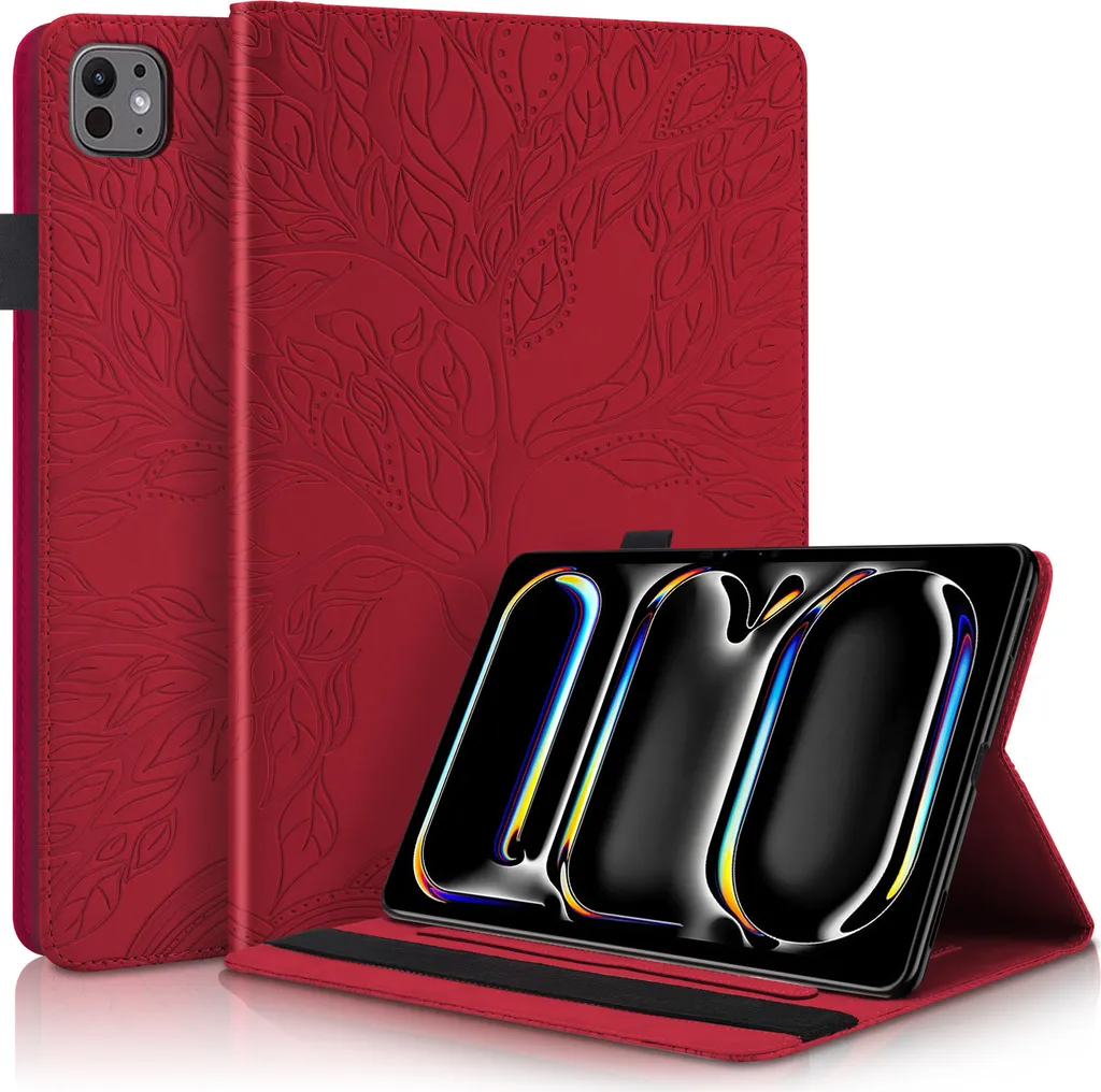 Custodia iPad Pro 13 2024 Rosso Albero - Cover Eco-Pelle Premium Stand