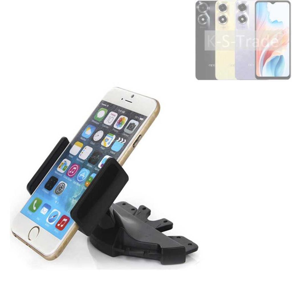 K-S-Trade CD Schlitz Halterung kompatibel mit Oppo A2x Autohalterung KFZ-Halter Radio Handy Halterung 360° drehbar schwarz