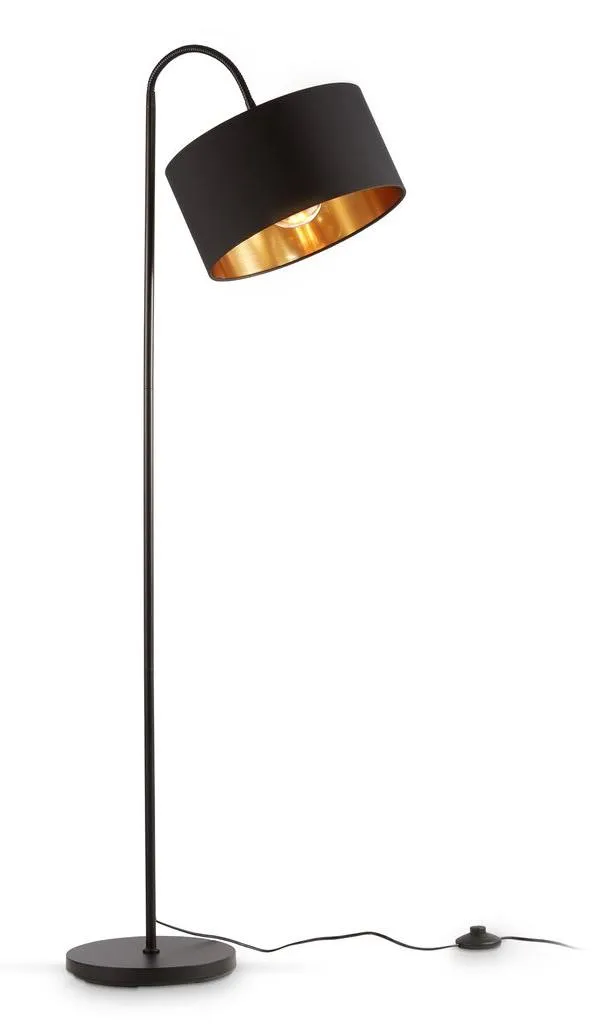 Lampadaire rétro pivotant avec abat-jour en tissu noir et doré culot E27