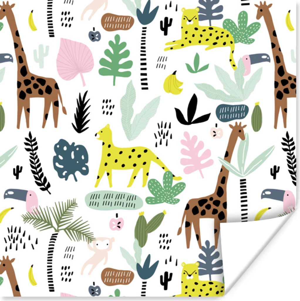MuchoWow Poster Dschungel - Giraffe - Affe 75x75 cm - Wand Dekoration