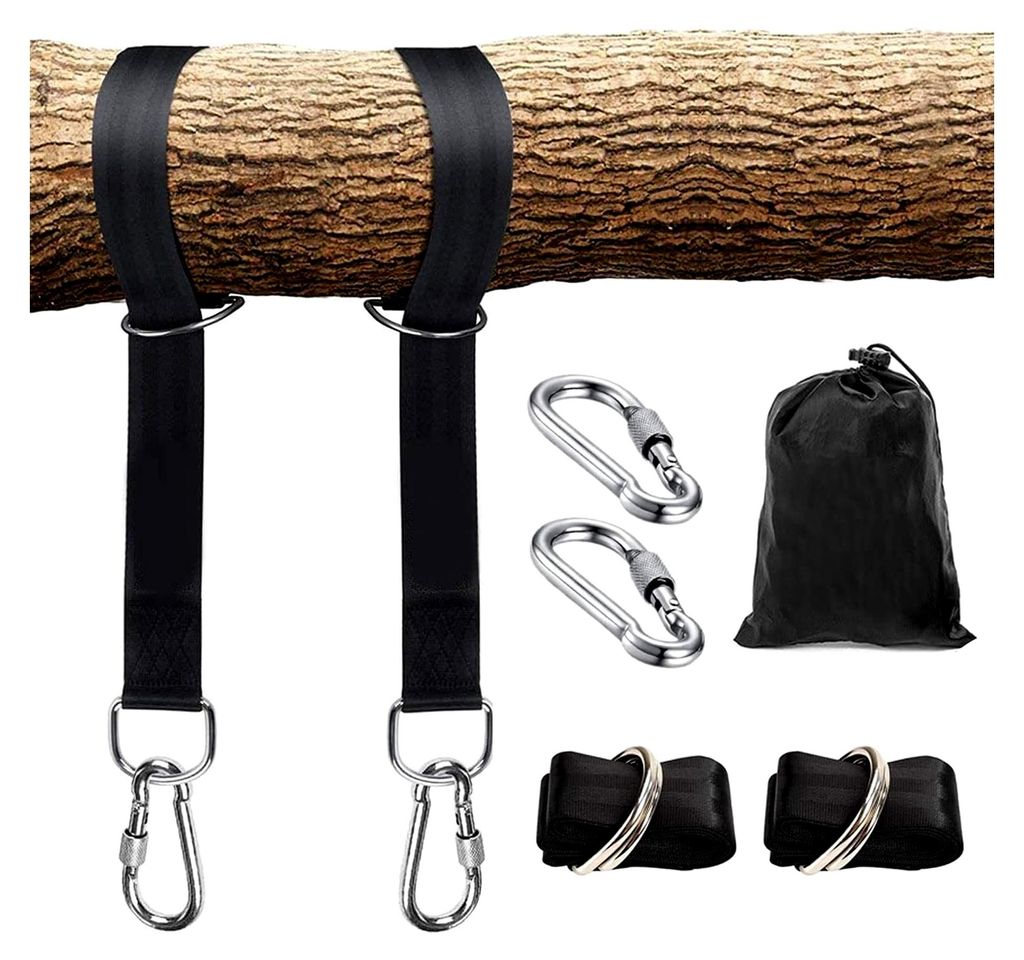 Befestigung für Schaukeln und Hängematten, geeignet für Bäume, 2 Stück, 150 cm x 5 cm Baumgurt mit 2 Karabinern, Tragfähigkeit bis zu 1000 kg...