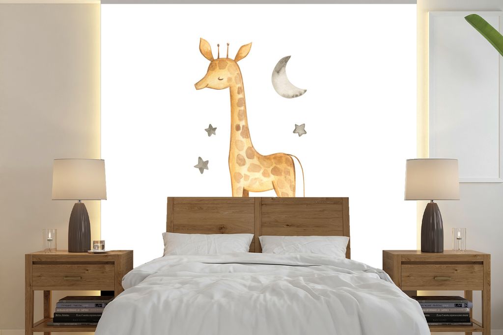 MuchoWow Fototapete für Wohnzimmer oder Schlafzimmer Wandtapete Vinyl Motivtapete Giraffe - Dschungel - Wolke - 350x350 cm - Schlafzimmertapete