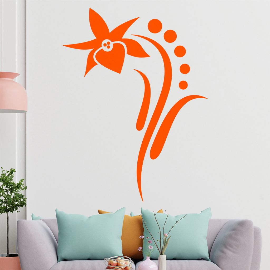 Blume - Linien Punkte Wandtattoo in 6 Größen - Wandaufkleber Wall Sticker - Dekoration, Küche, Wohnzimmer, Schlafzimmer, Badezimmer