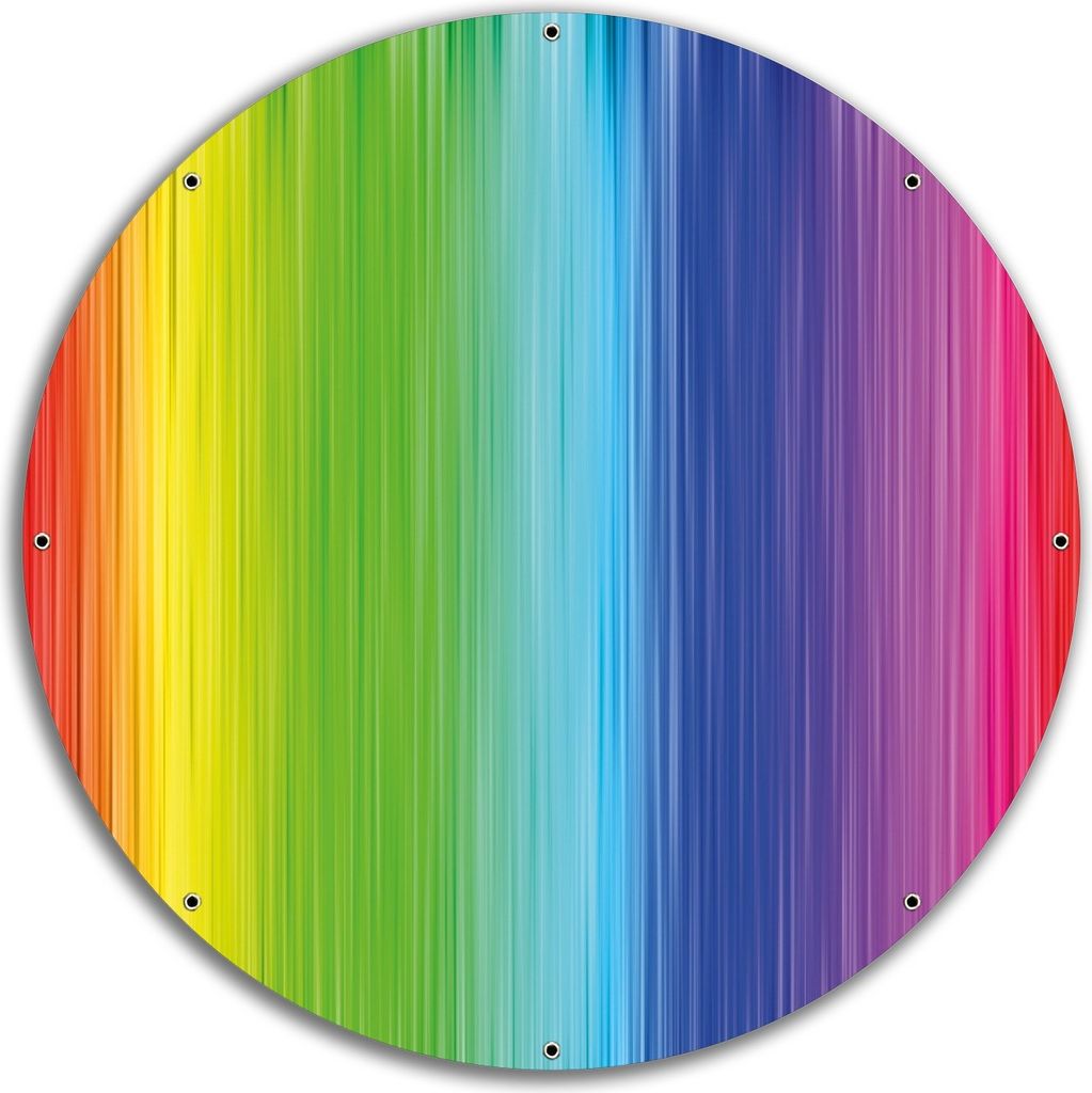 Wallario rundes Outdoor-Poster für Garten oder Balkon, Motiv Regenbogenmuster - Farben rot, gelb, grün, blau, pink und rot, 60 cm Durchmesser