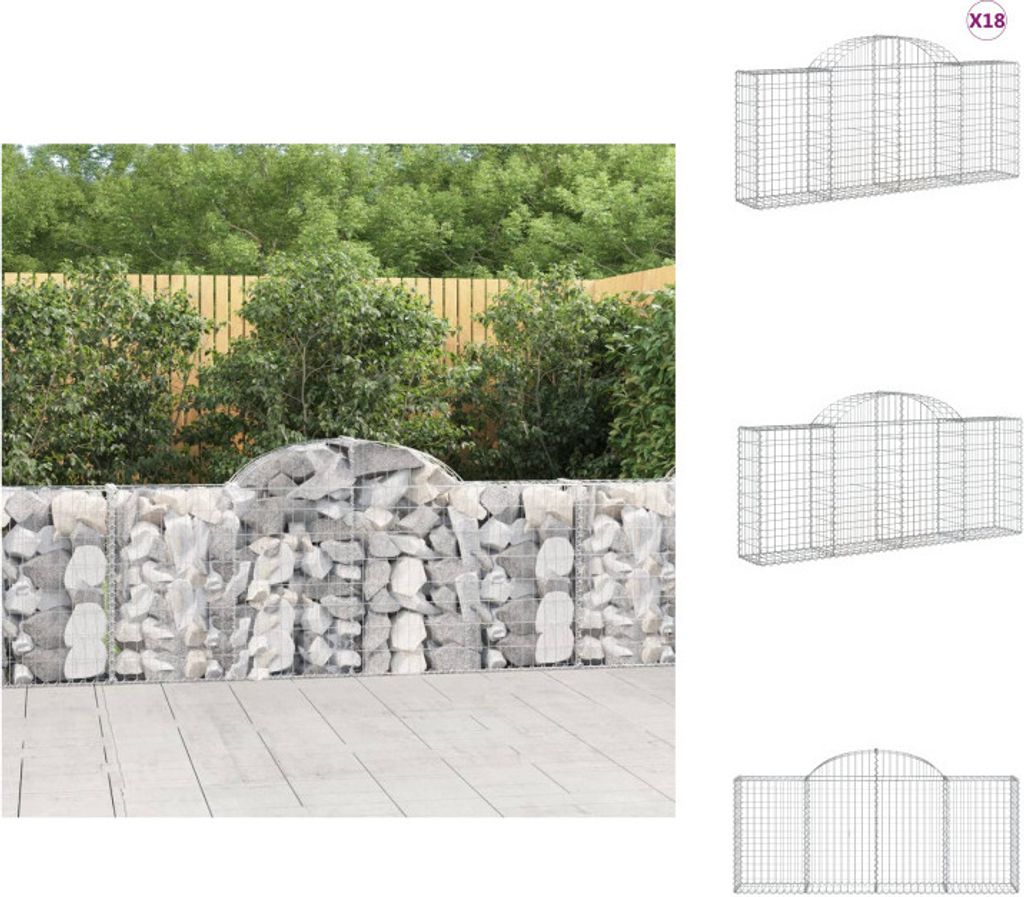 vidaXL Gabionen mit Hochbogen 18 Stk. 200x30x80/100cm Verzinktes Eisen - Blumentöpfe & Pflanzgefäße