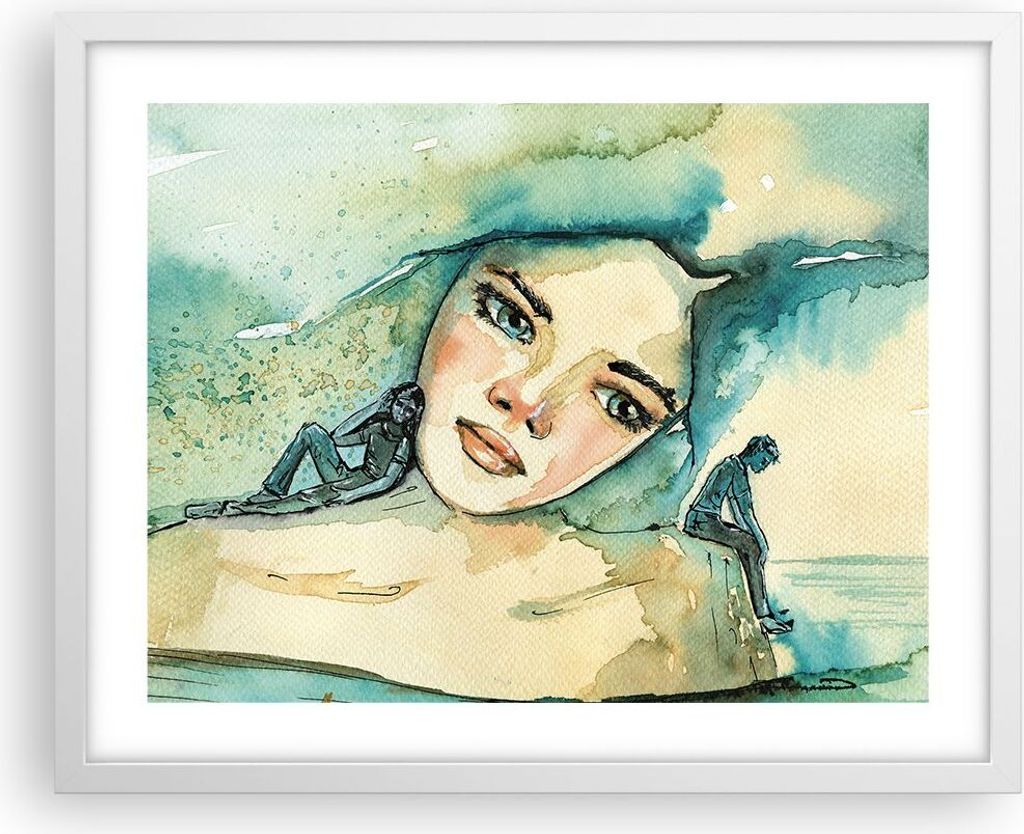 Gerahmtes Poster - Weißer Rahmen - Aquarell Frau Emotionen - 50x40 cm - Wand Bild - Wanddeko - Wandbilder - Kunstposter - Wandposter - Bilderrahme...