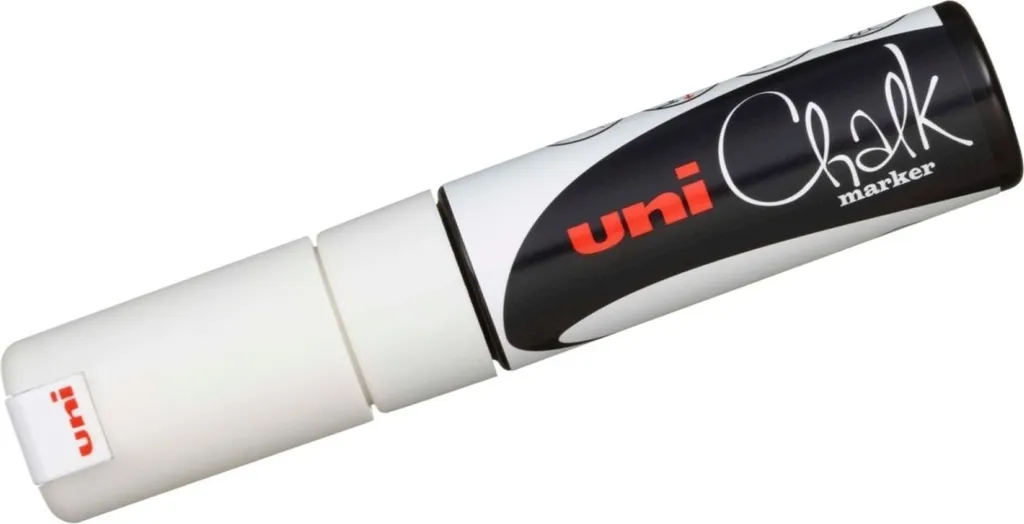 Marqueur craie Uni-Ball PWE-8K blanc : écriture nette sans poussière x6