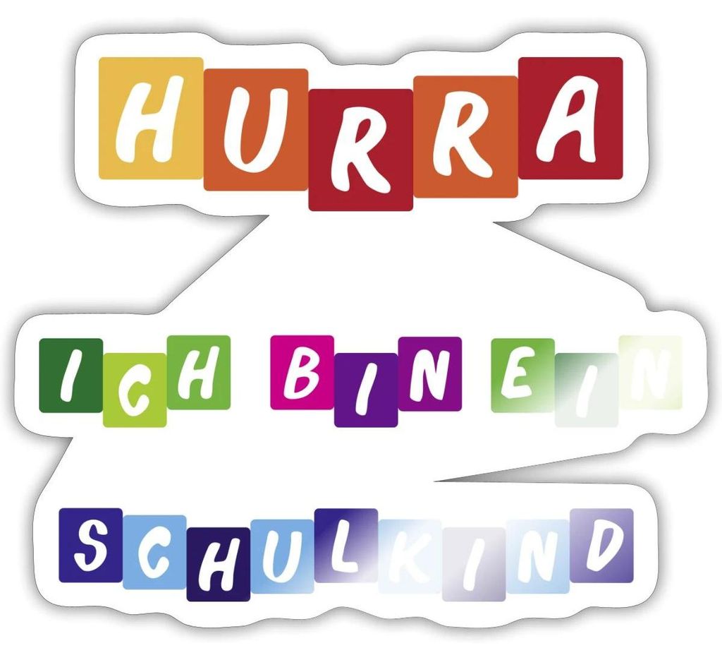 Spreadshirt Schulanfang Hurra Schulkind Farbenfroh Einschulung Sticker Aufkleber, 10 x 10 cm, Weiß glänzend