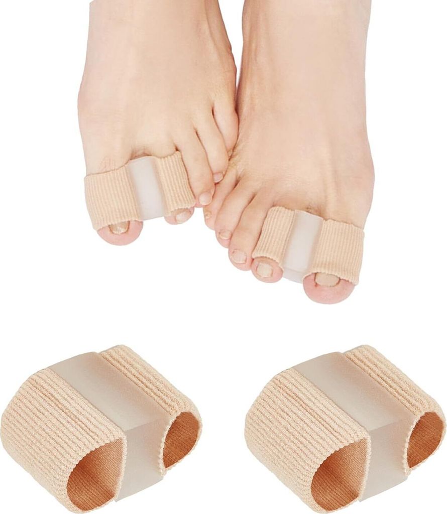 2 Stück Schlauchbandagen Silikon Zehenstrecker Hallux Valgus Korrektur, Gel Großzehenabstandshalter mit 2 Schlaufen, Doppelloch-Zehenorthese für...