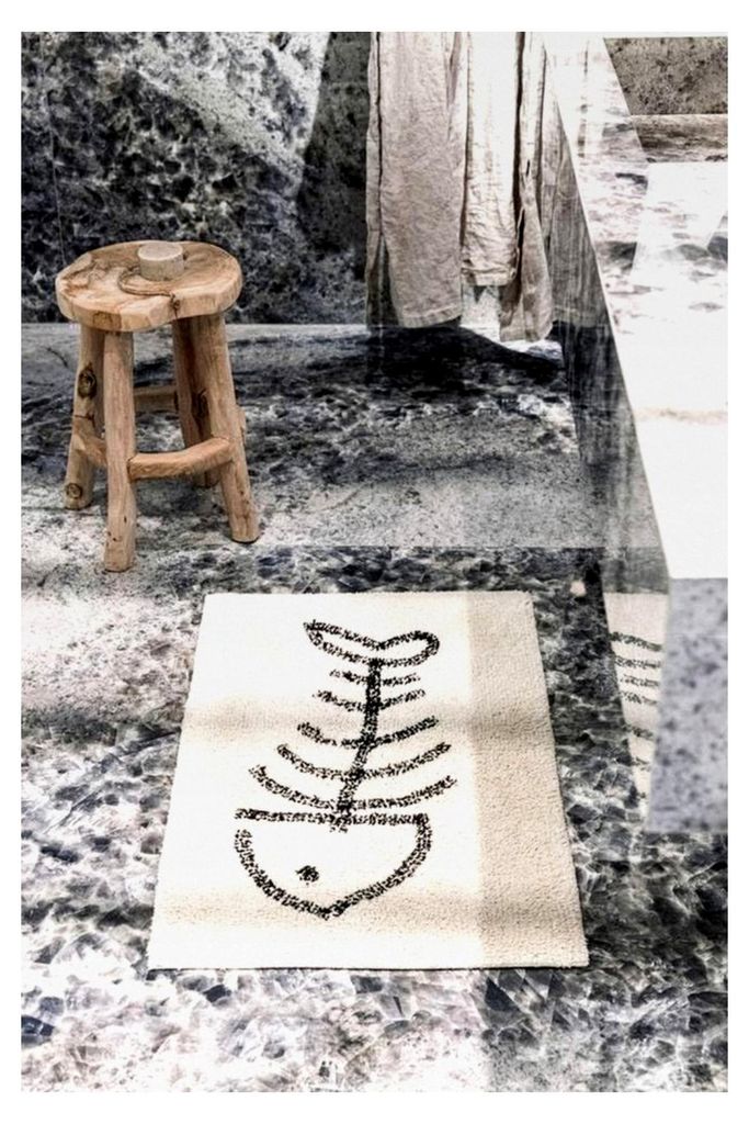 Neptun Badematte, Moderne Teppiche, 50 x 80 cm, Rechteckig, Niedriger Stapel, Maschinenwaschbar, Natur/Schwarz