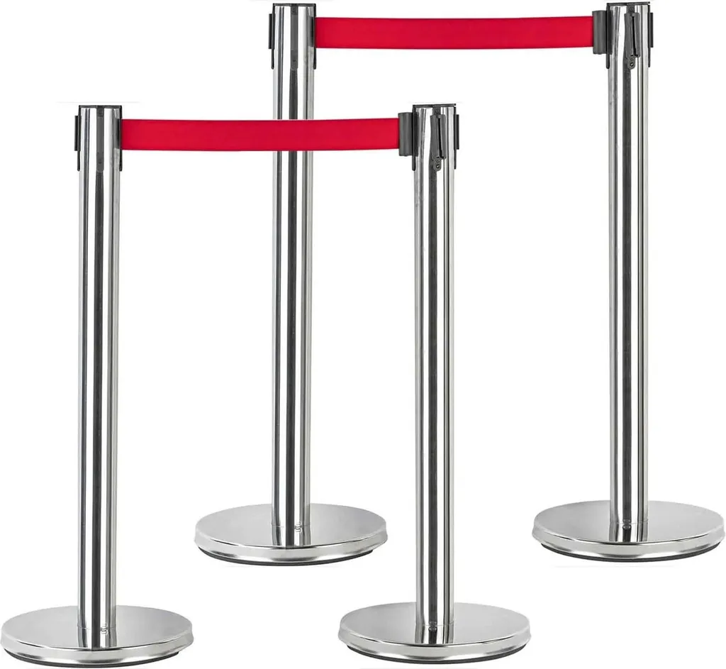 Poteaux de guidage avec sangle de blocage rouge pour file d'attente 2m