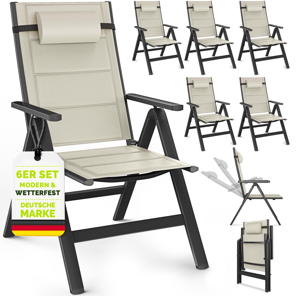 tillvex Gartenstuhl mit Polster Premium 6 Stück Beige Produktbild 