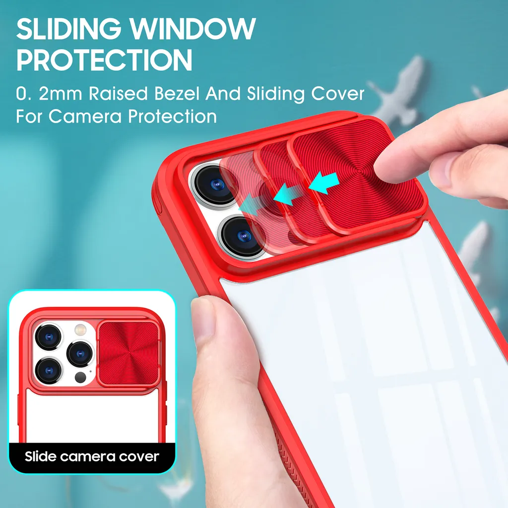 OUBELI Cover compatibile con iPhone 15 Pro con protezione dello schermo 360 ° protezione del corpo intero Staccabile Silicone PC + TPU Trasparente Antiurto Protettivo Cover.rosso