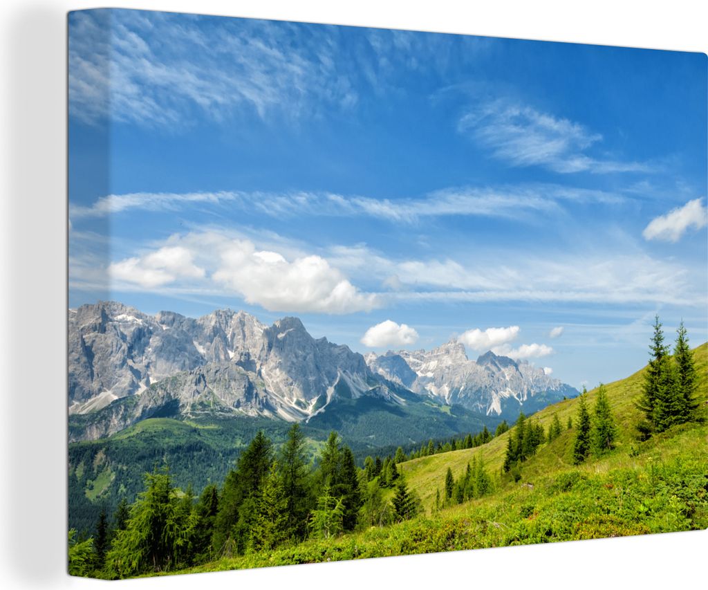 OneMillionCanvasses - Leinwandbilder - 140x90 cm, Alpen - Berge - Gras, Wandbilder Kunstdruck Wanddekoration - Foto auf Leinwand - Gemälde auf H...