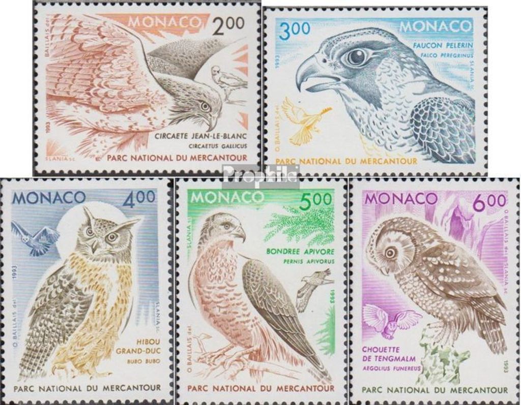 Briefmarken Monaco 1993 Mi 2108-2112 (kompl.Ausg.) postfrisch Greifvögel und Eulen