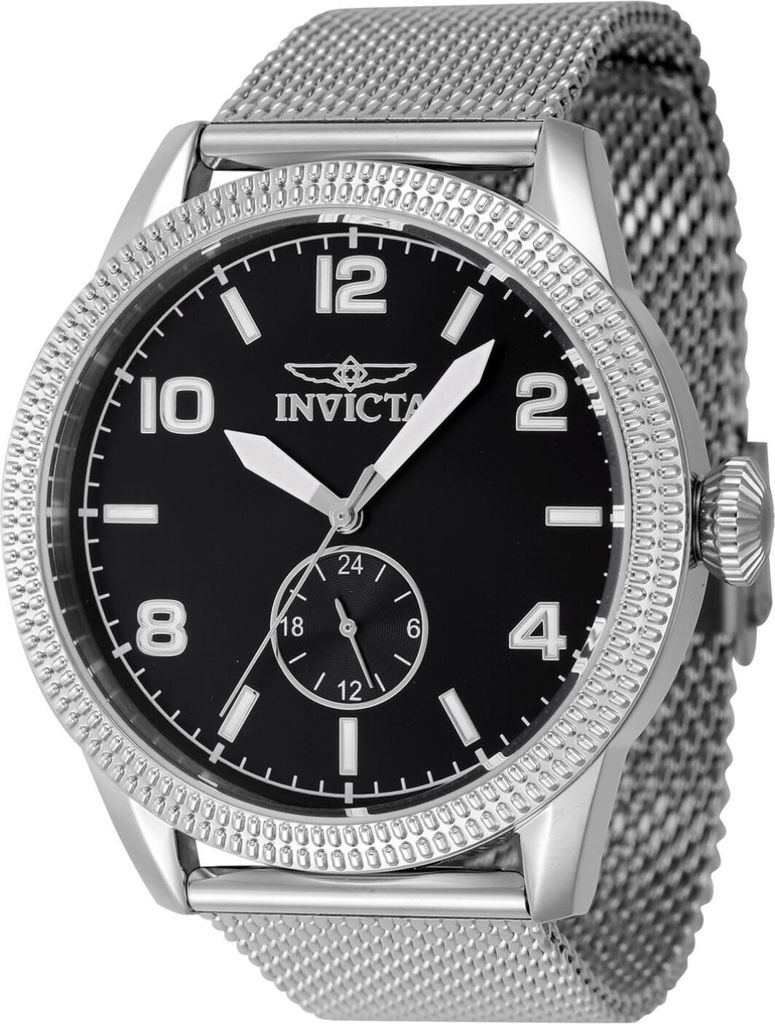 Invicta Vintage 47134 Herren Uhr - Quartz Bewegung - Edelstahl mit schwarzem Zifferblatt - 44 mm