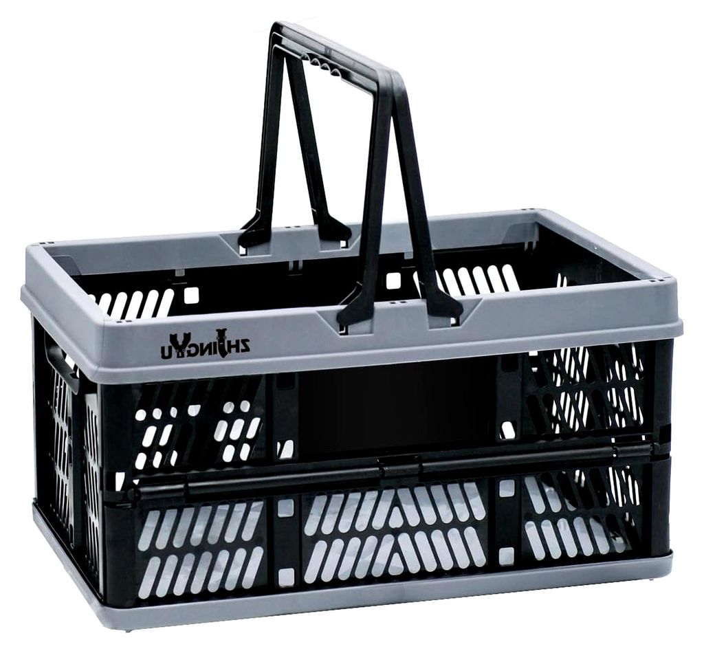 Klappbox 20L, Klappkiste mit Griff(38*25*20cm) Klappkorb, Einkaufskorb Plastik für Küche Schlafzimmer Badezimmer Büro (Schwarz und Grau)