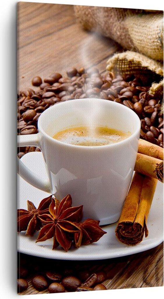 Bild auf Leinwand - Leinwandbild - Kaffee schwarz Frühstück Schokolade - 45x80cm - Wand Bild - Wanddeko - Leinwanddruck - Bilder - Kunstdruck - L...