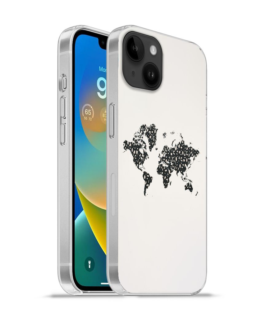 MuchoWow Handyhülle Schutzhülle Hülle für Apple iPhone 14 Plus - Soft case Weltkarte - Zahlen - Schwarz Silikon Softcase Handy Hülle - Abbil...