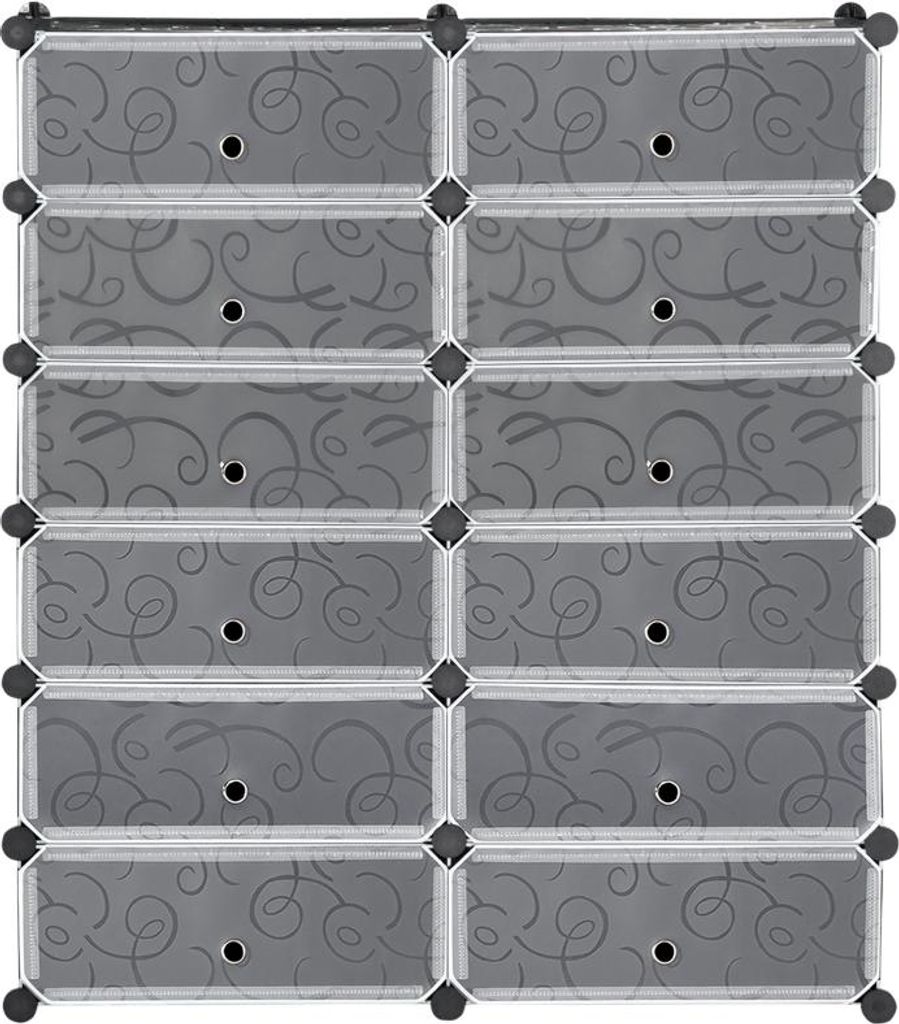 Schuhschrank mit 12 Fächern modulares Regal für 12 Paar Schuhe DIY Steckregal Schuhaufbewahrung für Flur Schwarz 49 x 37 x 108 cm, Schwarz, 37 c...