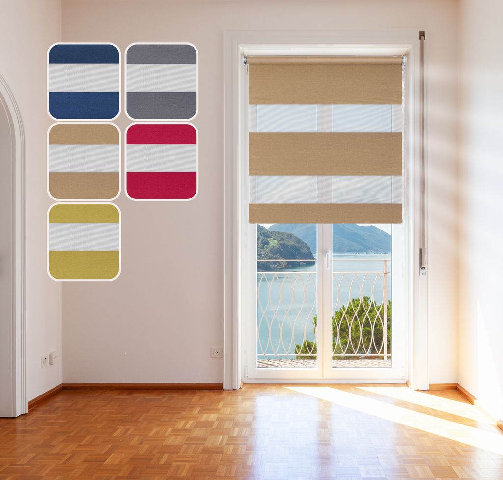 Doppelrollo "Metallic", Gold, 95x150cm - mit extra breiten Stoff-Streifen und Klemmfix-Halterung