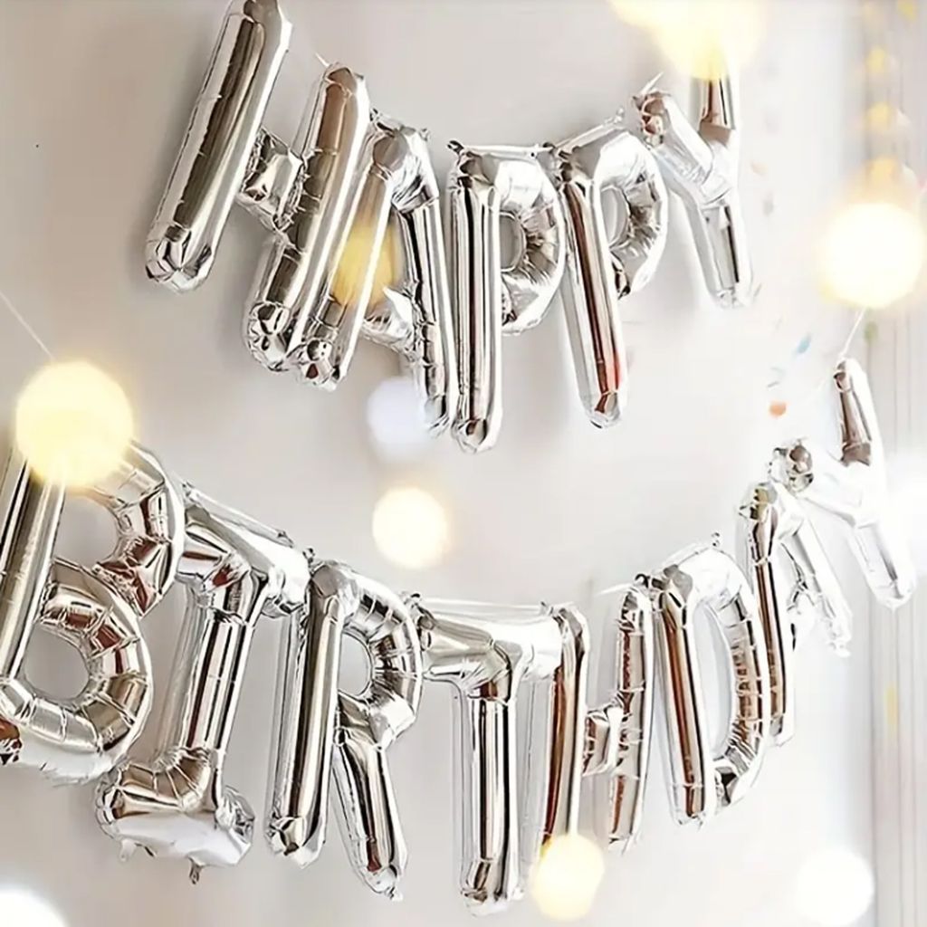 Folienballon Happy Birthday in Silber Produktbild 