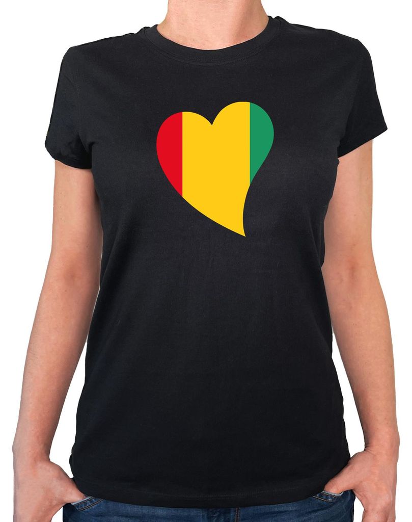 Huuraa Damen T-Shirt Guinea Flagge Herz M Black Bio Baumwolle Fairtrade Damenshirt Geschenkidee