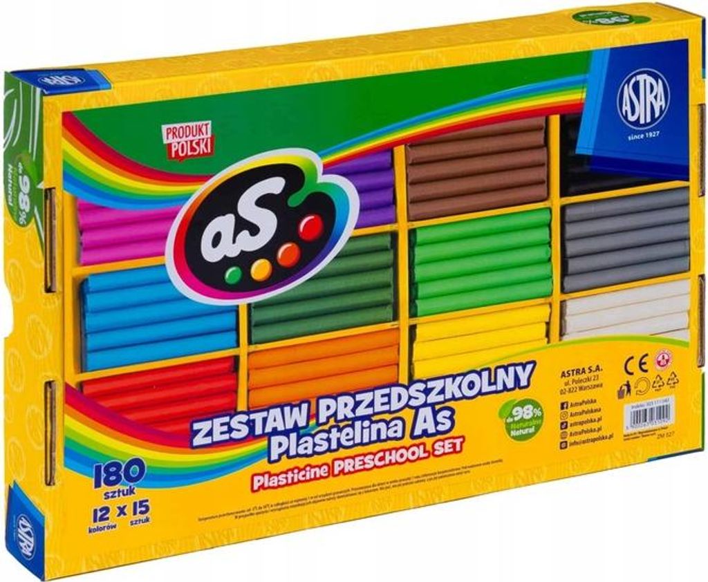 Set asilo in plastilina 12 colori 180 pezzi Astra As Immagine del prodotto 