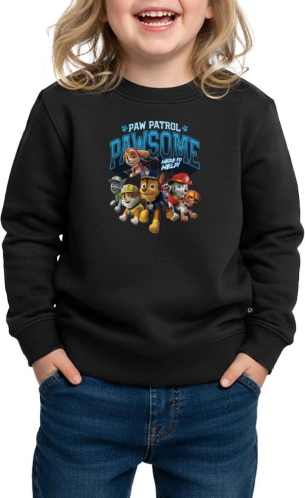Spreadshirt Paw Patrol Pawsome Here To Help Spruch Blau Kinder/Teenager Premium Pullover, 122/128 (6 Jahre), Schwarz