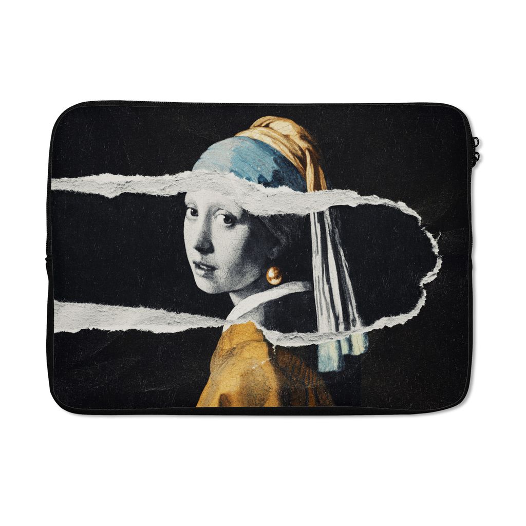 MuchoWow Laptop Hülle 13 Zoll Mädchen mit Perlenohrring - Gold - Vermeer - Schwarz - Weiß Laptoptasche - Laptophülle - Sleeve - Rundumschutz