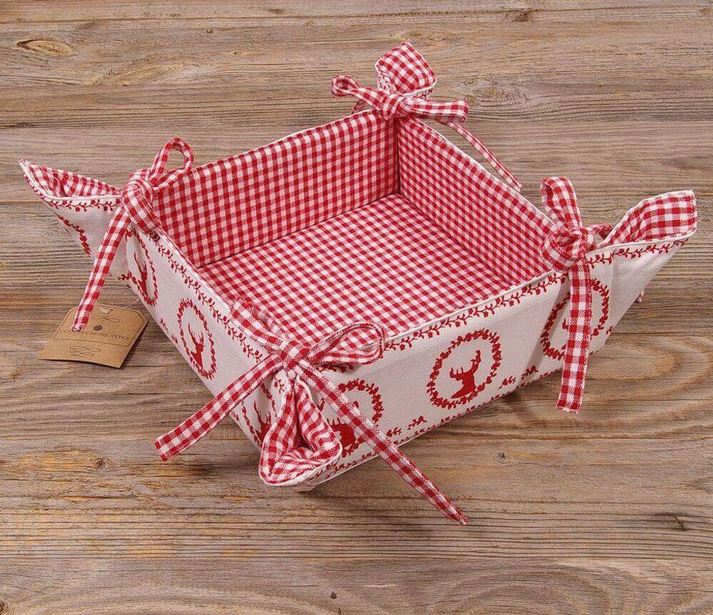 Brotkorb aus Stoff RESI Rot, kariert mit Hirsch Druck, in Produktbild 